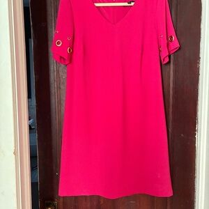 Hot Pink Dress with Decorative Gold Gromets on Sleeve